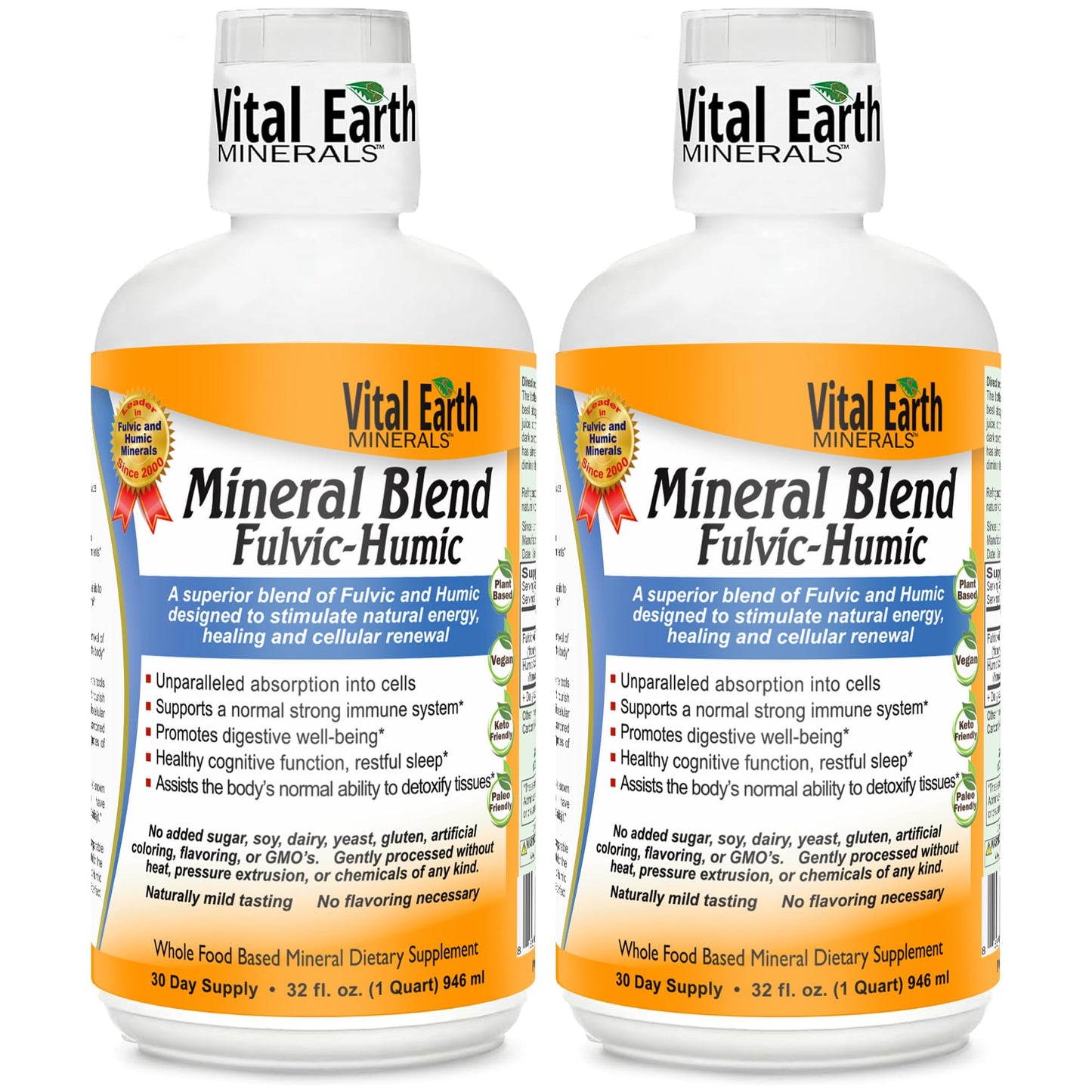 Vital Earth Minerals Fulvic Humic Mineral Blend Liquid 2-Pack – 70+ Trace Minerals & Electrolytes