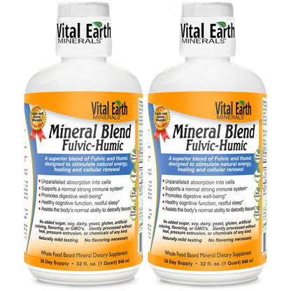 Vital Earth Minerals Fulvic Humic Mineral Blend Liquid 2-Pack – 70+ Trace Minerals & Electrolytes
