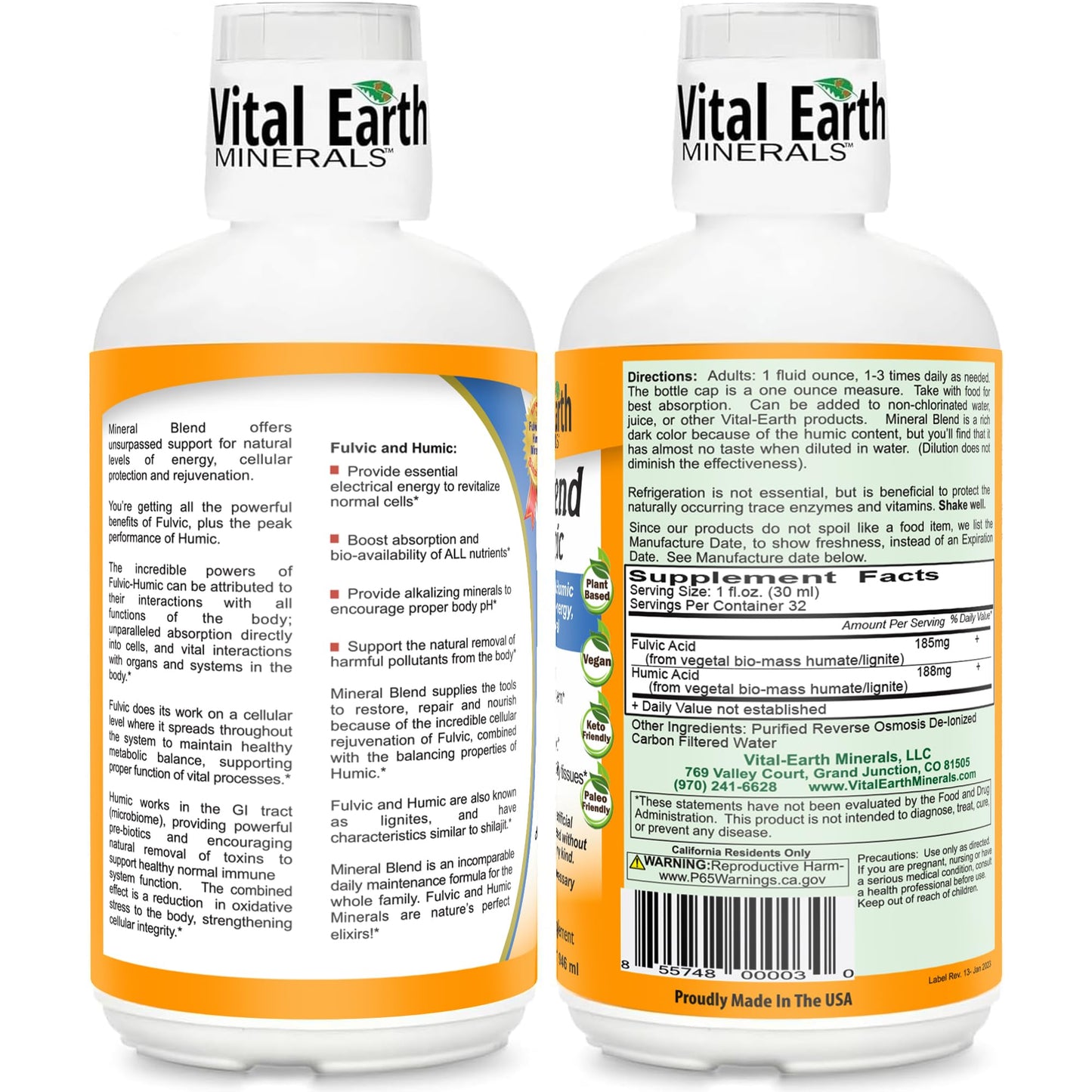 Vital Earth Minerals Fulvic Humic Mineral Blend Liquid 2-Pack – 70+ Trace Minerals & Electrolytes