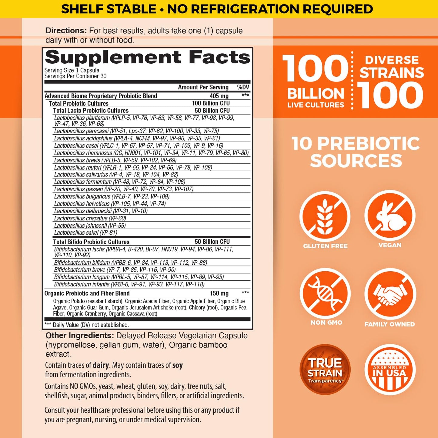 Vital Flora Advanced Probiotic 100 Billion CFU - 100 Strains, 10 Organic Prebiotics | Vital Planet