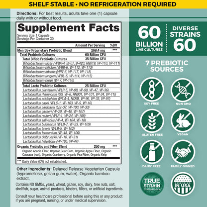 Vital Flora Men 55+ Daily Probiotic - 60B CFU, 60 Strains | Vital Planet