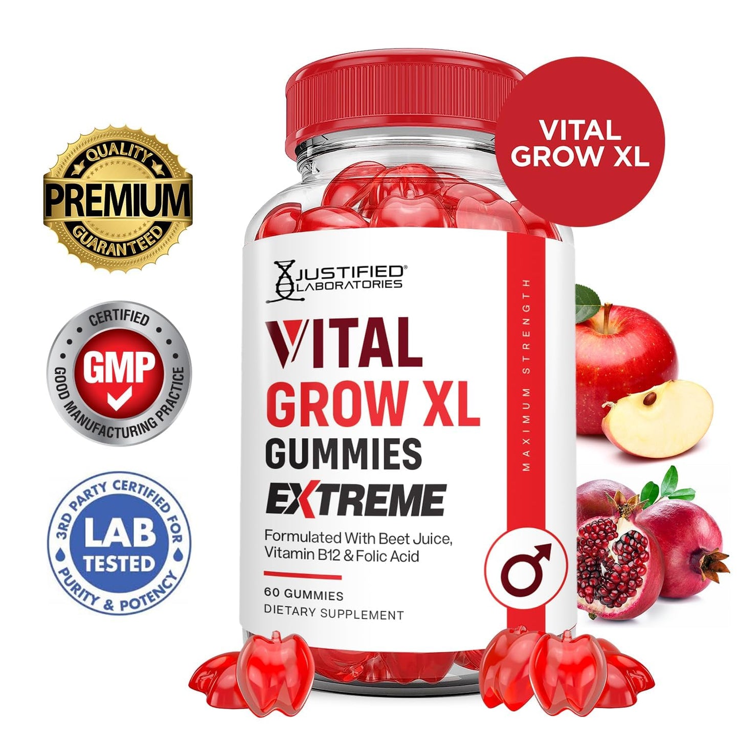 Justified Laboratories Vital Grow XL Extreme 2000MG Gummies – Vegan, Non-GMO, ACV Formula