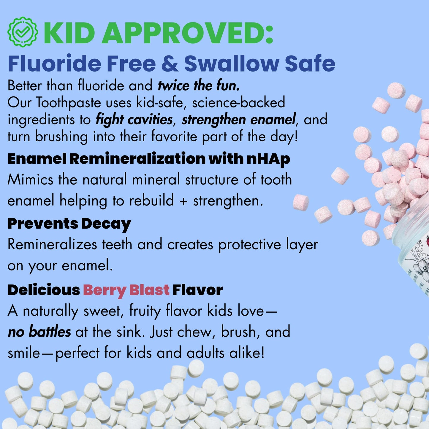 Vital Nano-Hydroxyapatite Toothpaste Tabs – Berry Blast | Fluoride-Free, Plastic-Free & Eco-Friendly | 62 Tablets