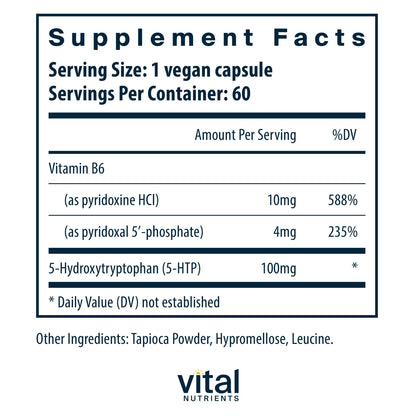 Vital Nutrients 5-HTP 100mg | Vegan Serotonin Support | Sleep & Stress | Gluten-Free & Non-GMO | 60 Capsules