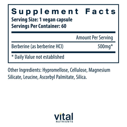 Vital Nutrients Berberine 500 mg Vegan Capsule — Supports Gut Function & Normal Triglyceride Levels | Gluten, Dairy & Soy Free | 60 Capsules