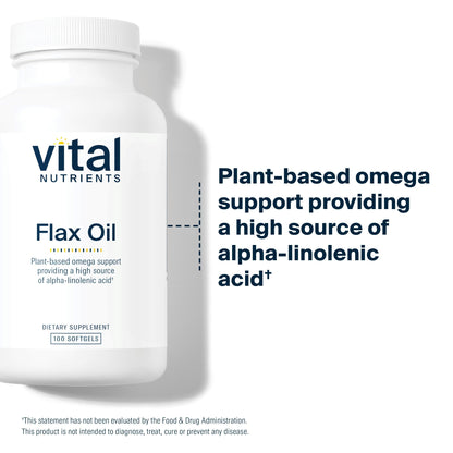 Vital Nutrients Flax Seed Oil 3000mg – Cold Pressed, High ALA for Heart Health | Non-GMO | Gluten, Dairy & Soy Free | 100 Softgels