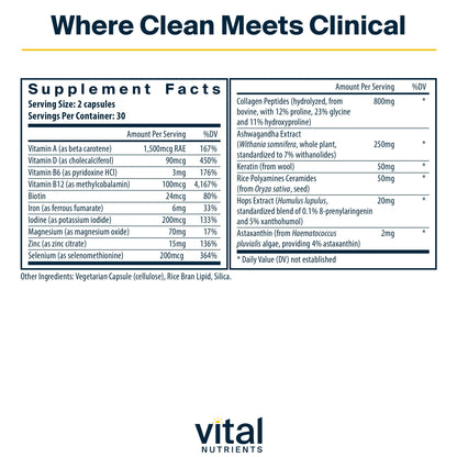 Vital Nutrients Hair Growth Vitamins Complex for Women | Fuller, Thicker Hair | 60 Count | Vegan & Gluten Free