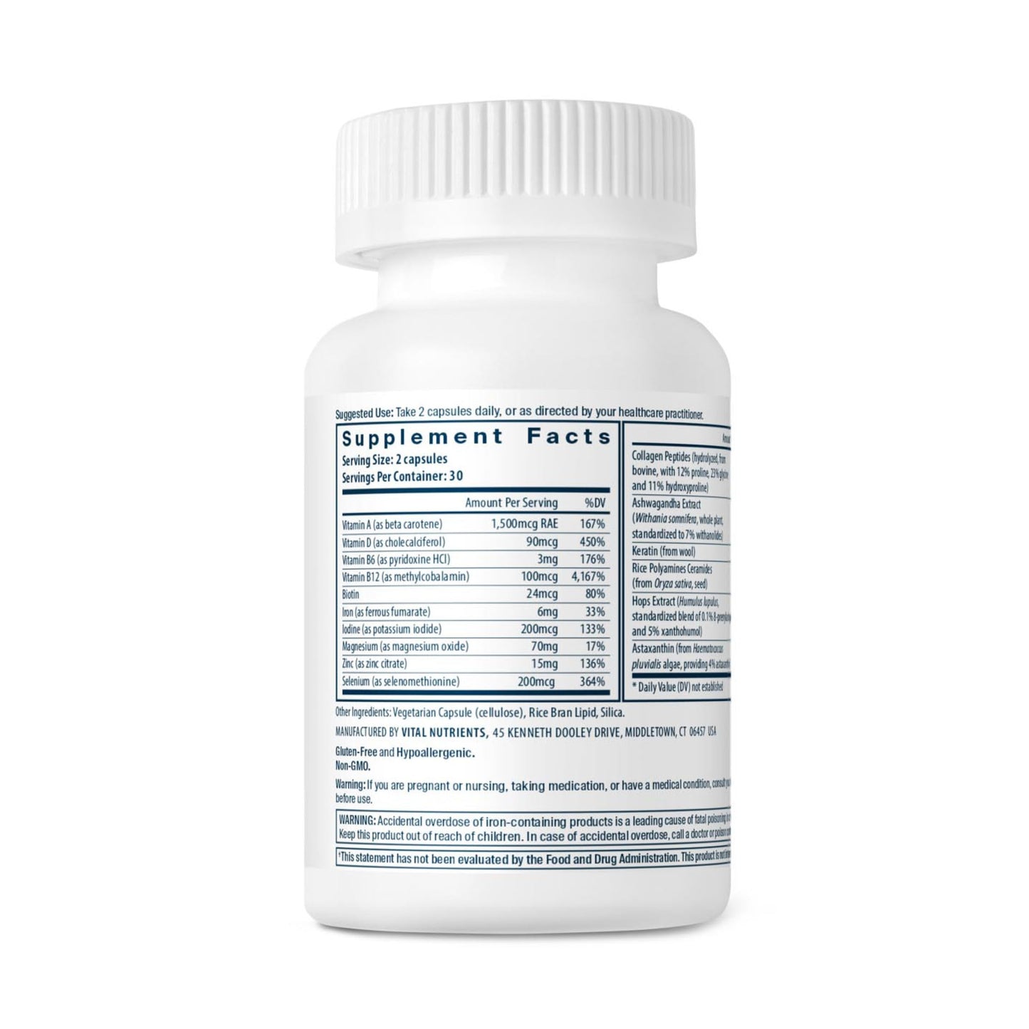 Vital Nutrients Hair Growth Vitamins Complex for Women | Fuller, Thicker Hair | 60 Count | Vegan & Gluten Free