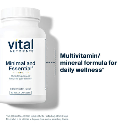 Vital Nutrients Minimal and Essential Multivitamin | Vegetarian One per Day Multi Vitamin, Mineral, & Antioxidant Supplement* | Iron-Free | Gluten, Dairy, Soy Free | Non-GMO | 90 Capsules