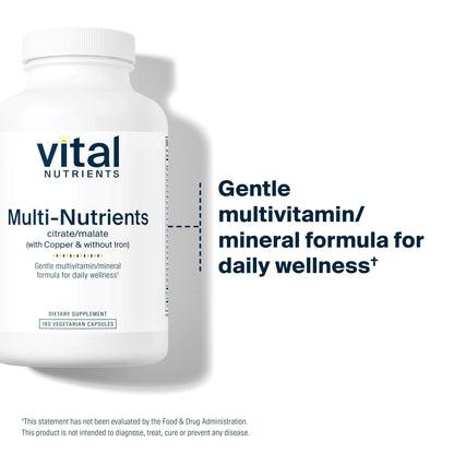 Vital Nutrients Multi-Nutrients 2 - Citrate/Malate Formula (Copper, No Iron) | 180 Vegetarian Capsules