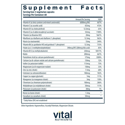 Vital Nutrients Multi-Nutrients 2 - Citrate/Malate Formula (Copper, No Iron) | 180 Vegetarian Capsules