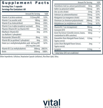 Vital Nutrients Once Daily Multivitamin – Vegan & Allergen-Free, 60 Capsules | 19 Essential Vitamins