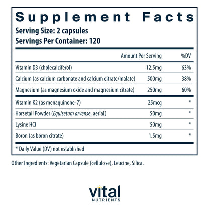 Vital Nutrients Osteo-Nutrients II | Vitamin K2 + D3, Calcium, Magnesium, Boron for Bone Strength & Heart Support | Vegetarian | 240 Capsules