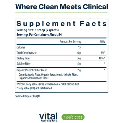 Hyperbiotics Vital Nutrients Organic Prebiotic Fiber Powder | Gut Health & Digestive Regularity | 54 Servings