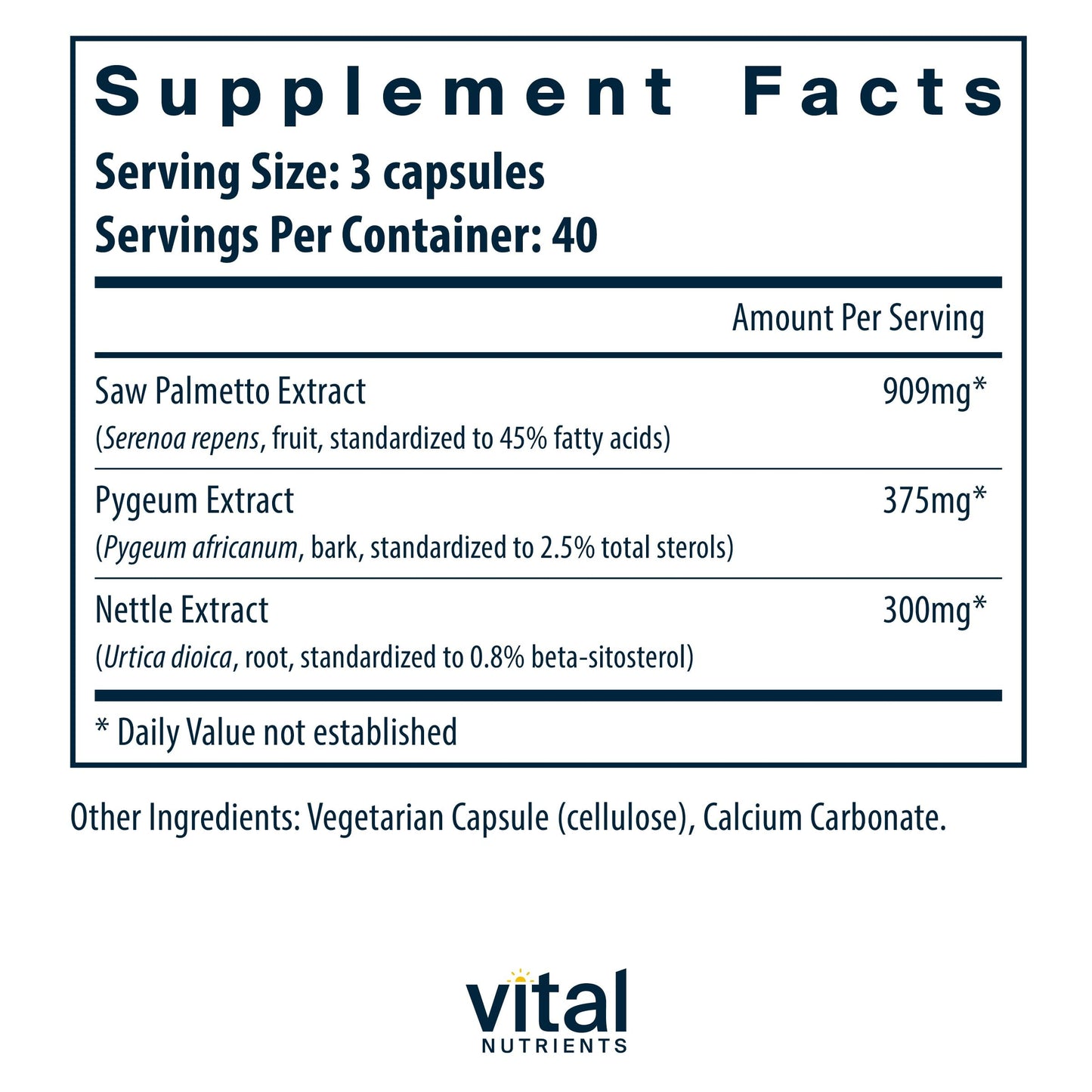 Vital Nutrients Saw Palmetto with Pygeum & Nettle Root – Vegan Prostate Support, 120 Capsules