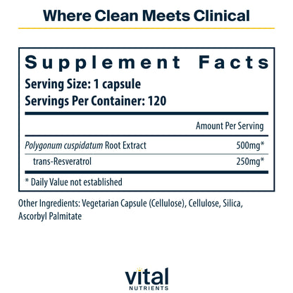 Vital Nutrients Resveratrol | Ultra High Potency Trans-Resveratrol 250 mg | Vegan, Non-GMO | 120 Capsules