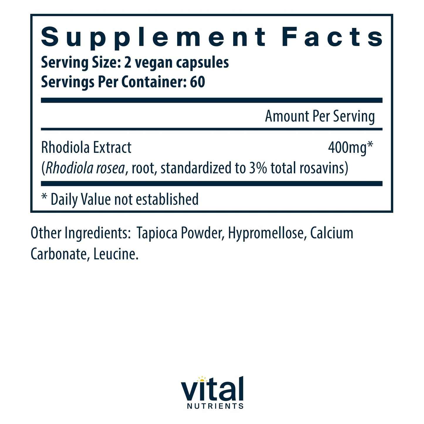 Vital Nutrients Rhodiola Rosea | Energy, Memory & Stress Support | 120 Capsules | Gluten, Dairy & Soy Free | Non-GMO