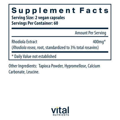 Vital Nutrients Rhodiola Rosea | Energy, Memory & Stress Support | 120 Capsules | Gluten, Dairy & Soy Free | Non-GMO