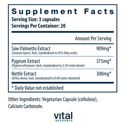 Vital Nutrients Saw Palmetto with Pygeum & Nettle Root – Vegan Prostate Support, 60 Capsules