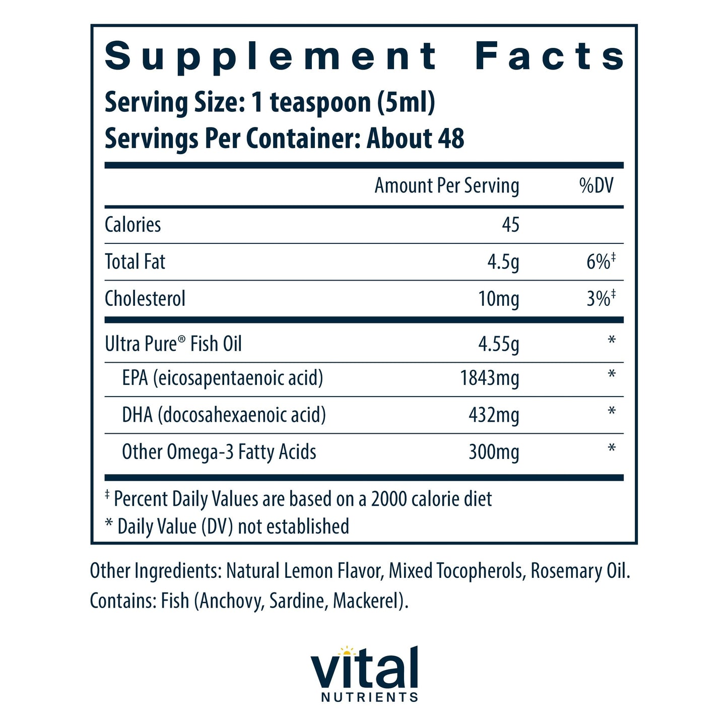 Vital Nutrients Ultra Pure Fish Oil 2600 – Pharmaceutical Grade, Hi-Potency Deep Sea EPA/DHA, 8 oz