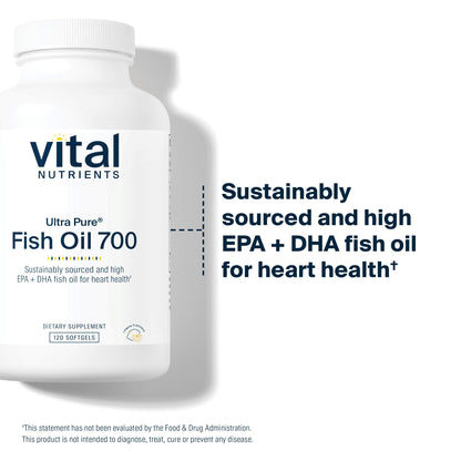 Vital Nutrients Ultra Pure Fish Oil 700 | High EPA & DHA, Lemon Flavor | 120 Softgels