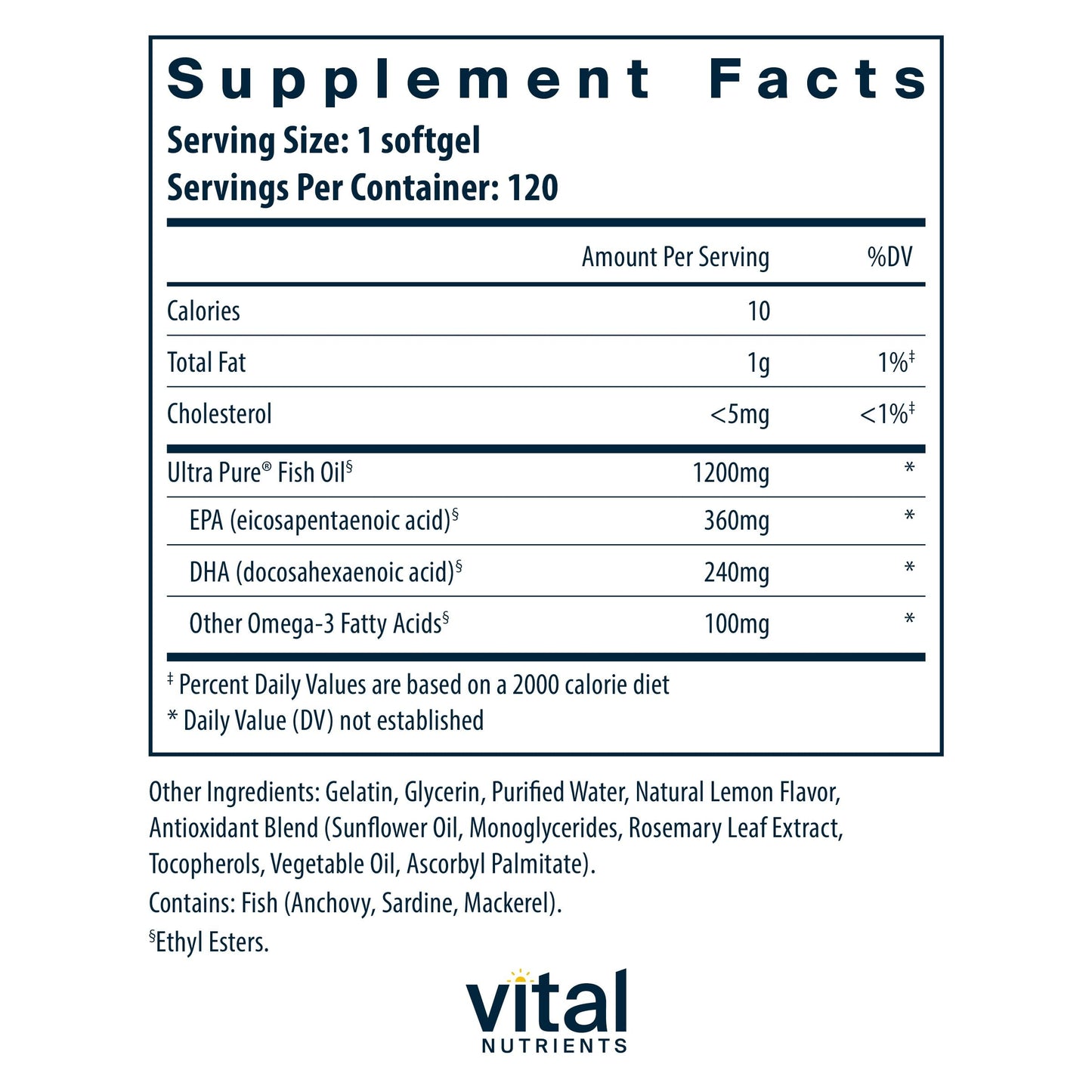 Vital Nutrients Ultra Pure Fish Oil 700 | High EPA & DHA, Lemon Flavor | 120 Softgels