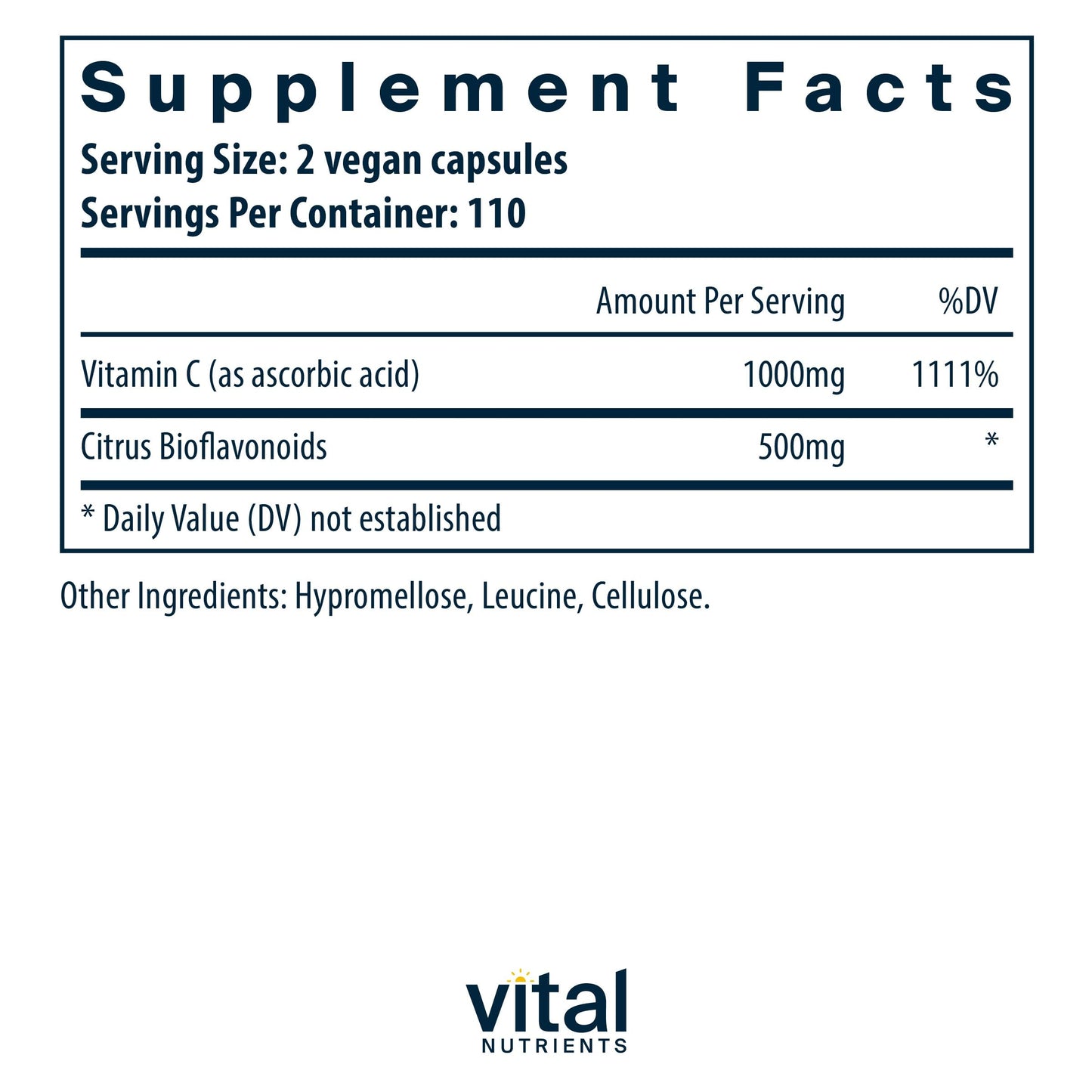 Vital Nutrients Vitamin C with Bioflavonoids | Vegan, Allergen-Free 1000mg Vitamin C + 500mg Citrus Bioflavonoids | 220 Capsules