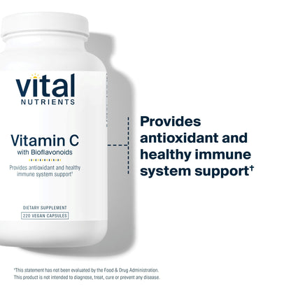 Vital Nutrients Vitamin C with Bioflavonoids | Vegan, Allergen-Free 1000mg Vitamin C + 500mg Citrus Bioflavonoids | 220 Capsules