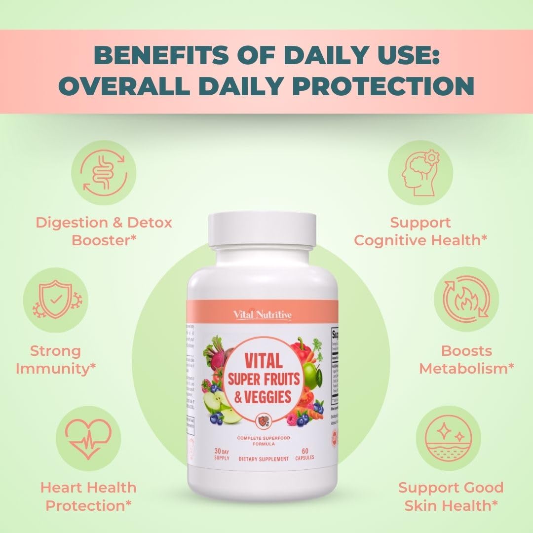 Vital Super Fruits & Veggies – 2-in-1 Daily Capsule for Energy, Immunity & Vitality | Vital Nutritive