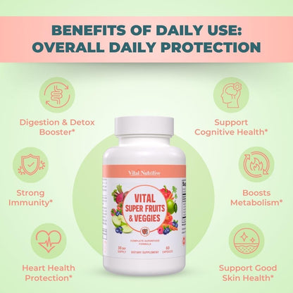 Vital Super Fruits & Veggies – 2-in-1 Daily Capsule for Energy, Immunity & Vitality | Vital Nutritive