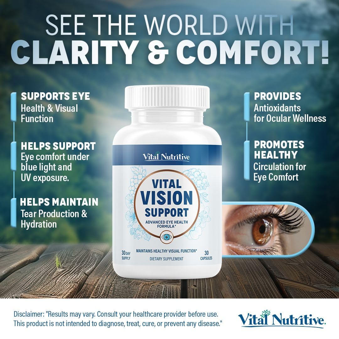Vital Vision Support – Eye Health Supplement by Vital Nutritive with Vitamin A, Lutein & Antioxidants – 30-Day Serving