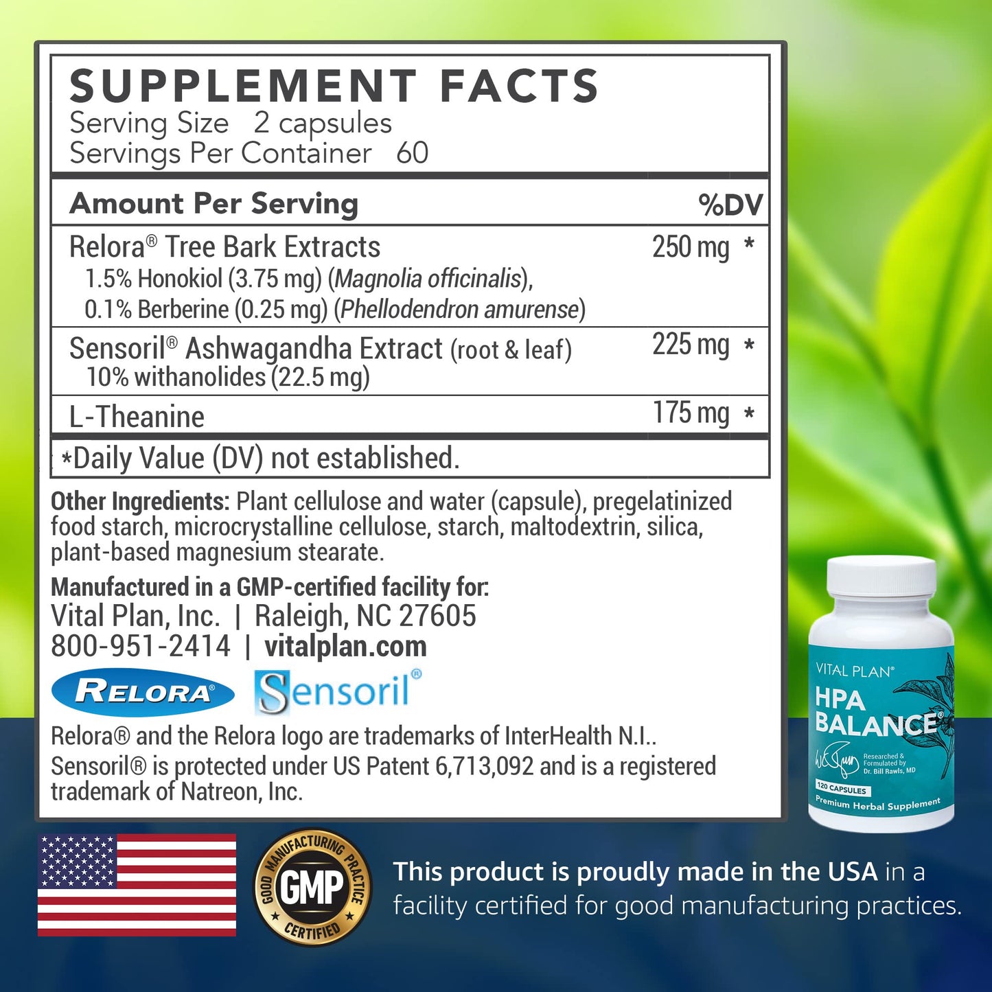 Vital Plan HPA Balance Adrenal Support - Dr. Bill Rawls | Sensoril Ashwagandha