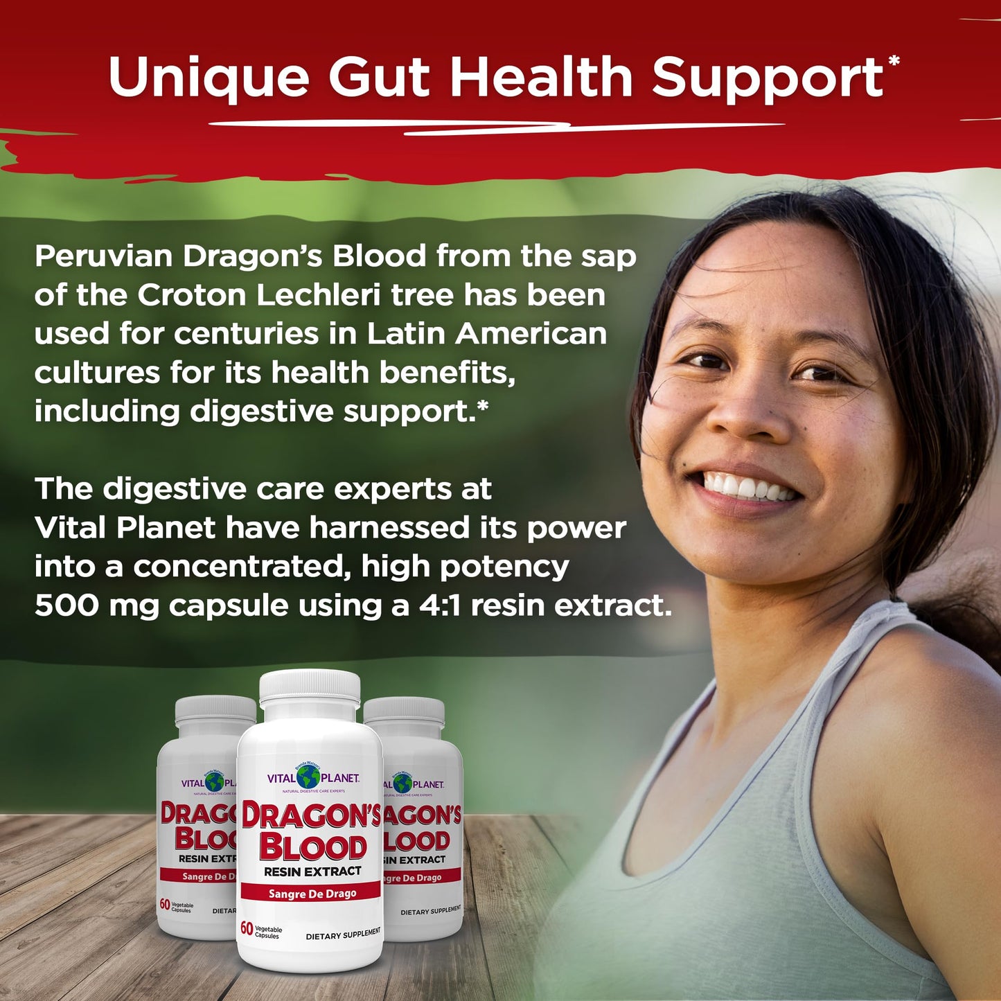 Vital Planet Dragon's Blood Resin Extract Croton lechleri – Digestive Health, 500 mg, 60 Capsules