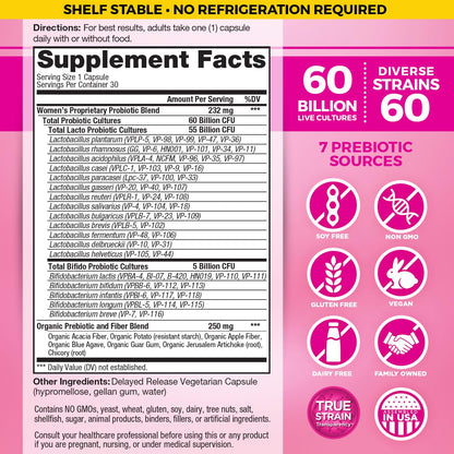 Vital Flora Probiotics for Women – 60 Billion CFU, 60 Strains, Organic Prebiotics | Vital Planet