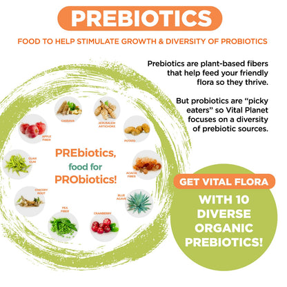Vital Flora Advanced Probiotic 100 Billion CFU - 100 Strains, 10 Organic Prebiotics | Vital Planet