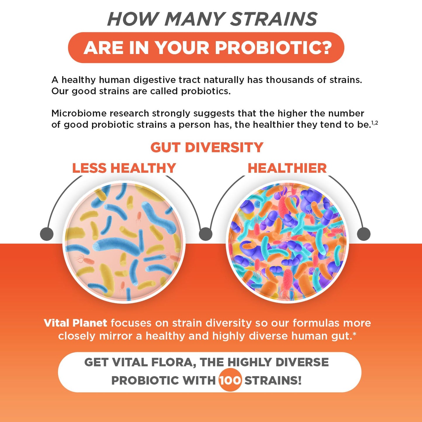 Vital Flora Advanced Probiotic 100 Billion CFU - 100 Strains, 10 Organic Prebiotics | Vital Planet