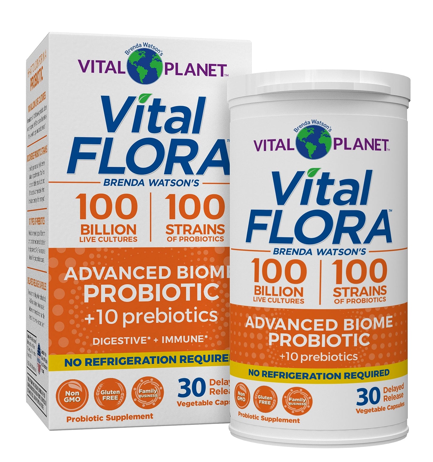 Vital Flora Advanced Probiotic 100 Billion CFU - 100 Strains, 10 Organic Prebiotics | Vital Planet
