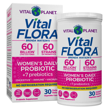 Vital Flora Probiotics for Women – 60 Billion CFU, 60 Strains, Organic Prebiotics | Vital Planet