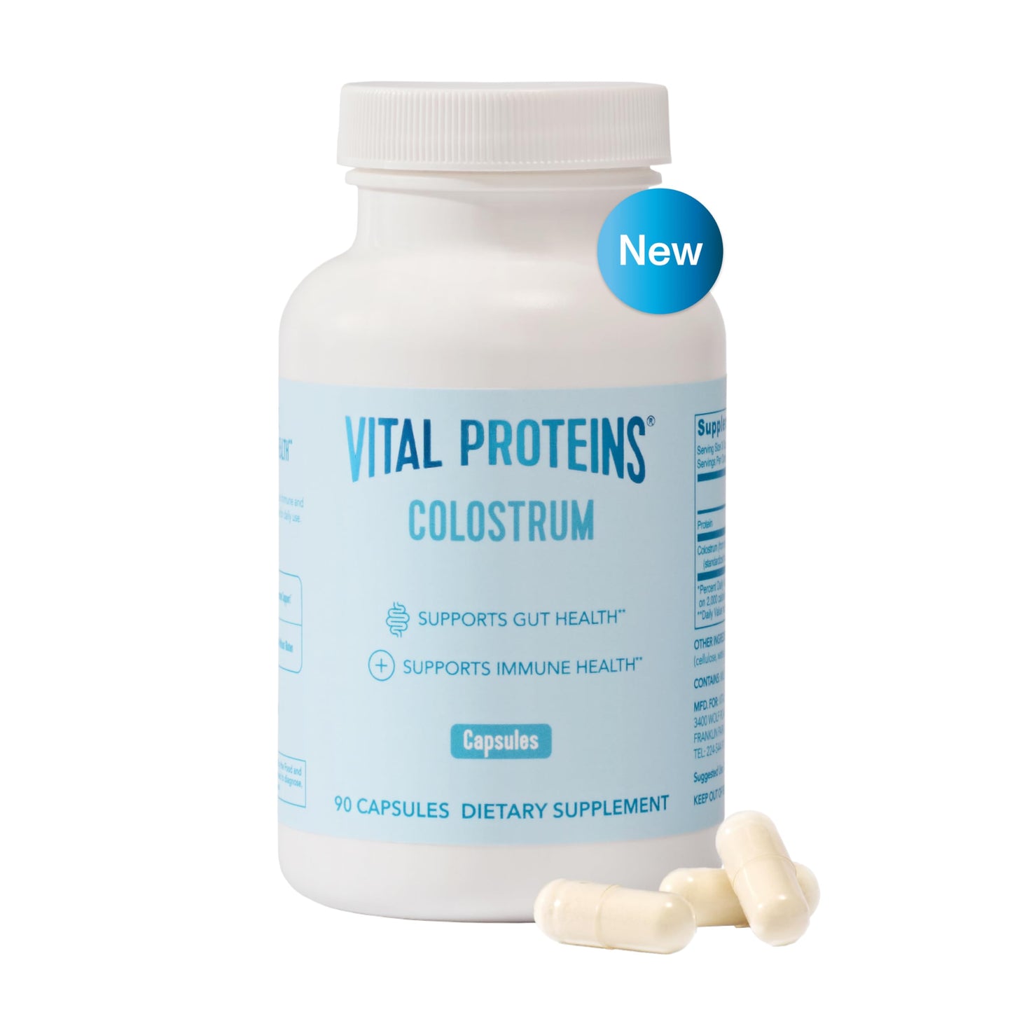 Vital Proteins Bovine Colostrum Capsules - Unflavored, 90 Count | 40% IgG for Gut & Immune Support