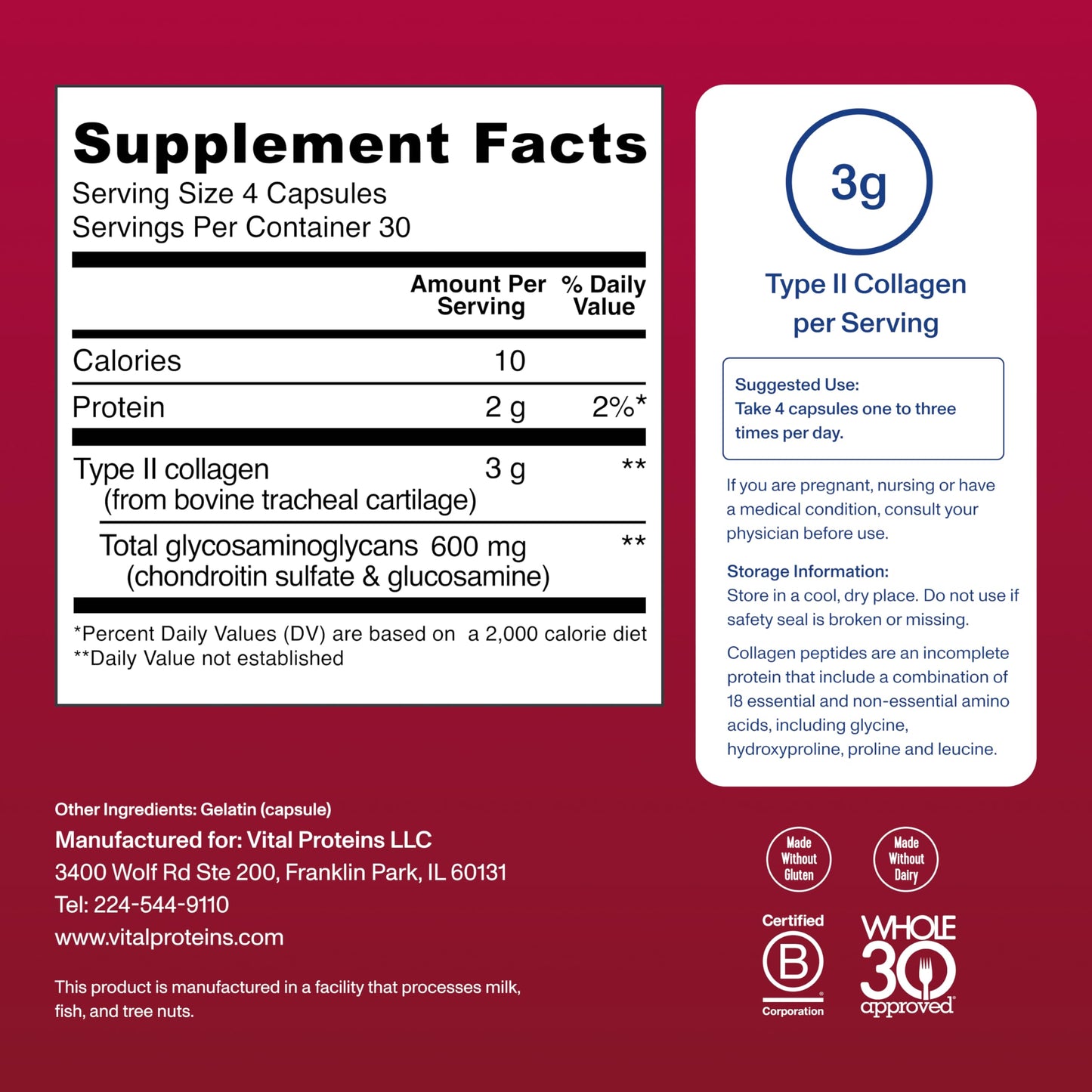 Vital Proteins Cartilage Capsules – Type II Collagen & Chondroitin, 750 mg, 120 Capsules