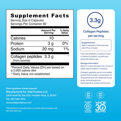 Vital Proteins Collagen Peptides Capsules for Women – 360 Capsules | Daily Wellness Support
