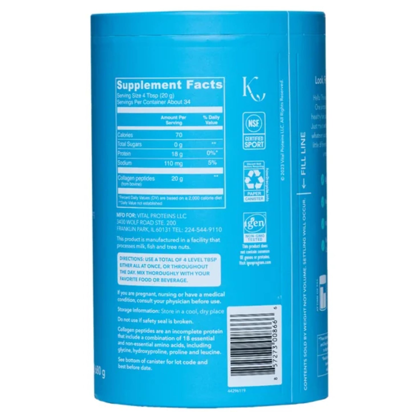 Vital Proteins Natural Whole Nutrition Collagen Peptides – Pasture-Raised, Grass-Fed, 24 Oz