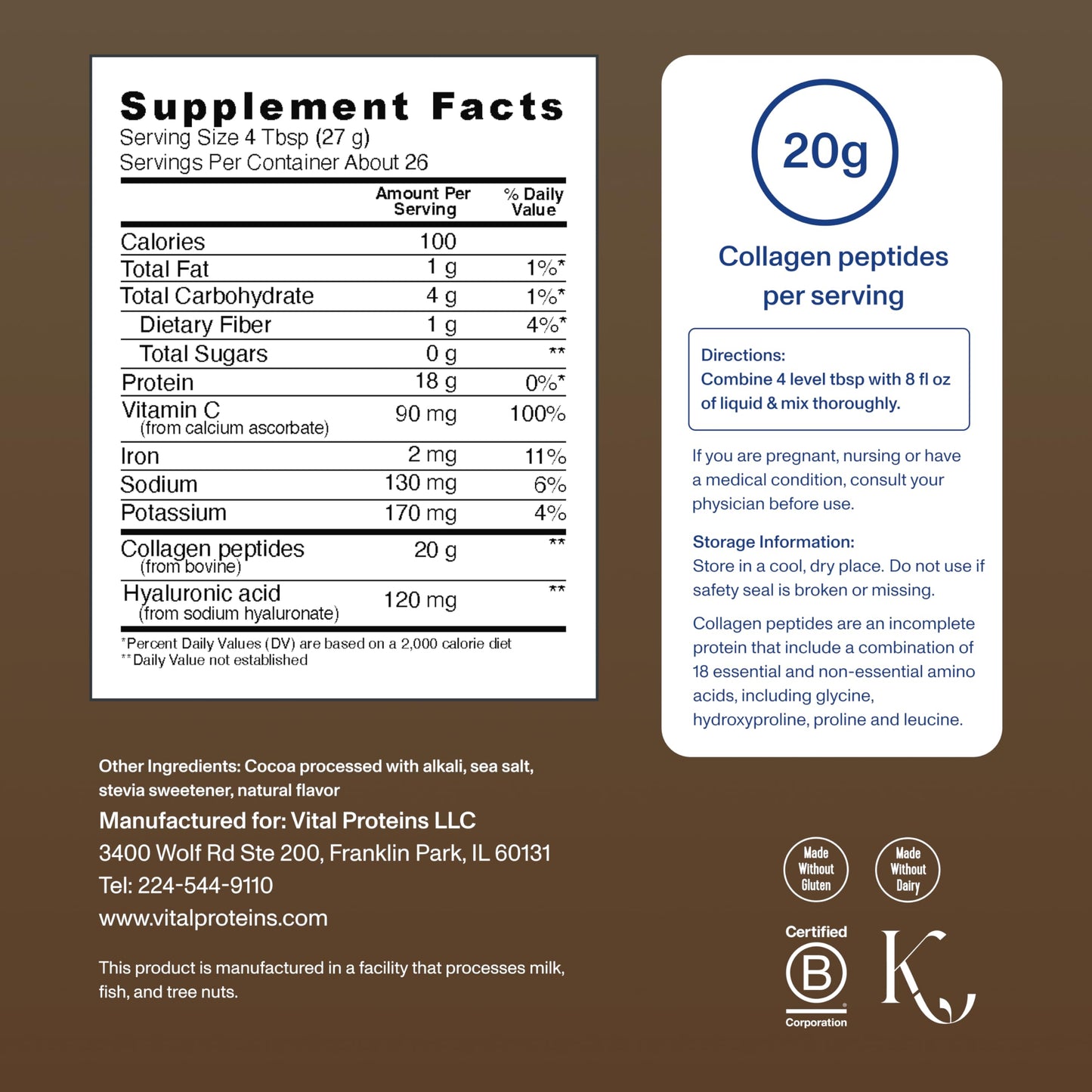 Vital Proteins Collagen Peptides Advanced with Hyaluronic Acid & Vitamin C – Chocolate Flavor, 24.7 oz
