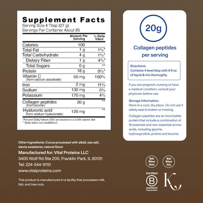 Vital Proteins Collagen Peptides Advanced with Hyaluronic Acid & Vitamin C – Chocolate Flavor, 24.7 oz
