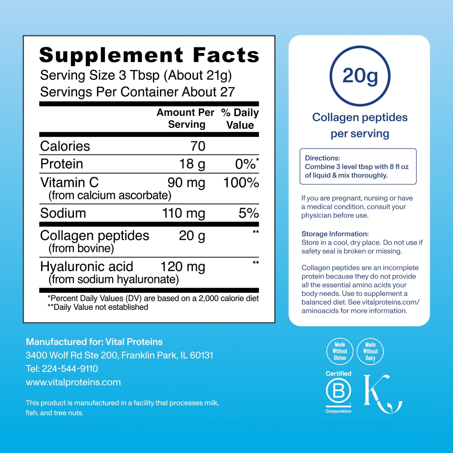 Vital Proteins Collagen Peptides Advanced with Hyaluronic Acid & Vitamin C – 20oz, 27 Servings