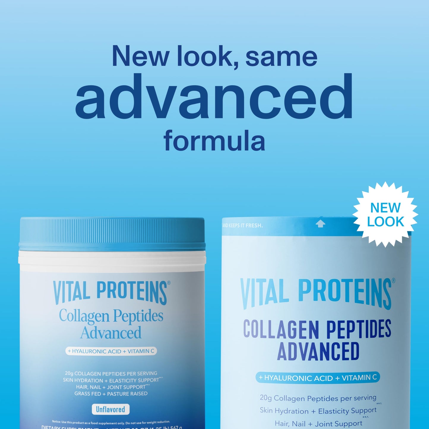 Vital Proteins Collagen Peptides Advanced with Hyaluronic Acid & Vitamin C – 20oz, 27 Servings