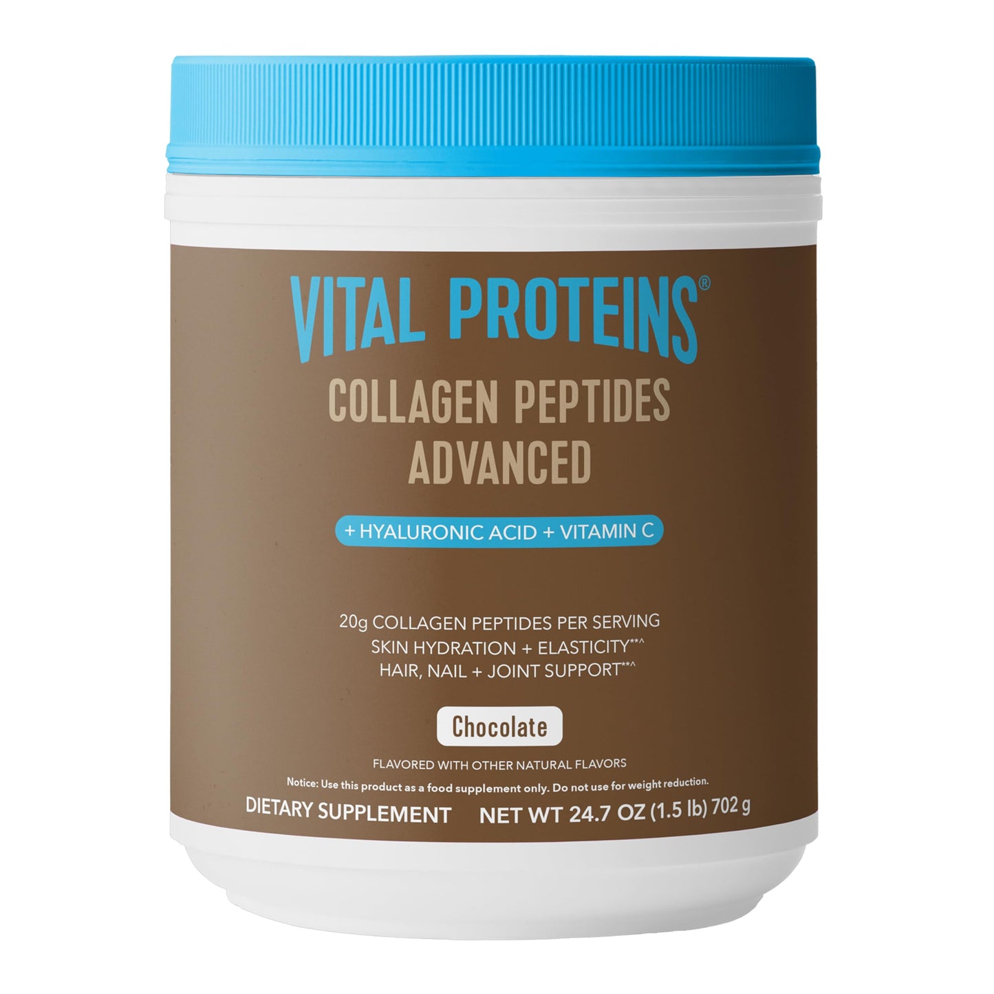 Vital Proteins Collagen Peptides Advanced with Hyaluronic Acid & Vitamin C – Chocolate Flavor, 24.7 oz