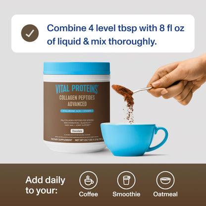 Vital Proteins Collagen Peptides Advanced with Hyaluronic Acid & Vitamin C – Chocolate Flavor, 24.7 oz