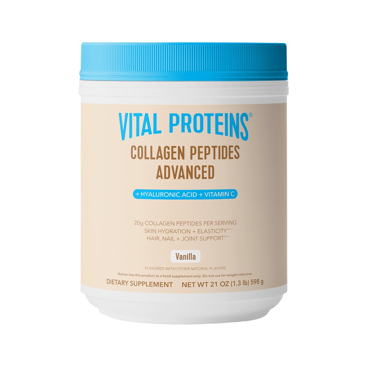Vital Proteins Collagen Peptides Advanced with Hyaluronic Acid & Vitamin C – Vanilla Flavor, 21 oz