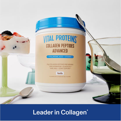 Vital Proteins Collagen Peptides Advanced with Hyaluronic Acid & Vitamin C – Vanilla Flavor, 21 oz